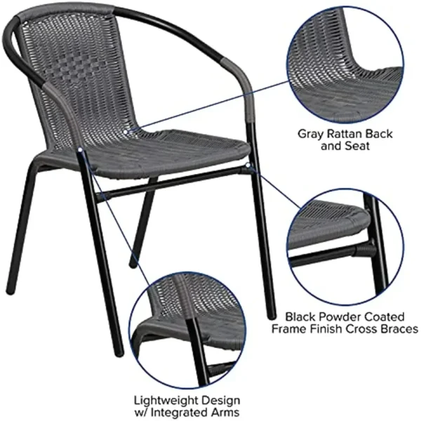 Furniture 4 Pack Gray Rattan Indoor-Outdoor Restaurant Stack Chair - Image 4