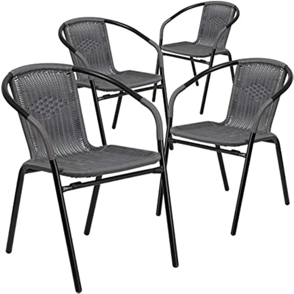 Furniture 4 Pack Gray Rattan Indoor-Outdoor Restaurant Stack Chair