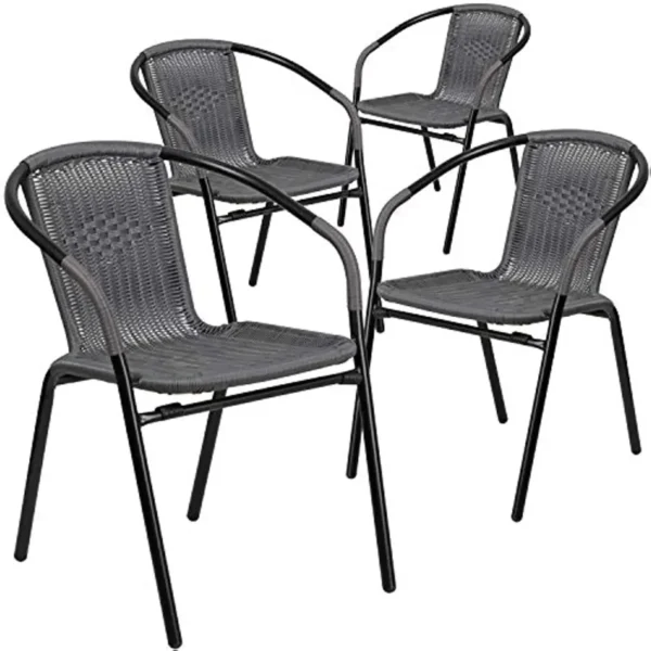 Furniture 4 Pack Gray Rattan Indoor-Outdoor Restaurant Stack Chair - Image 2