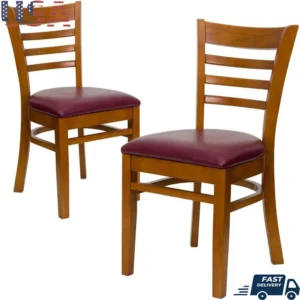 2 Pack Wooden Ladder Back Dining Chairs with Vinyl Foam Seat Kitchen Restaurant Bar Chair