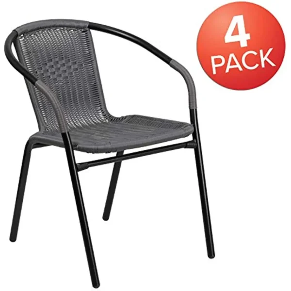 Furniture 4 Pack Gray Rattan Indoor-Outdoor Restaurant Stack Chair - Image 3